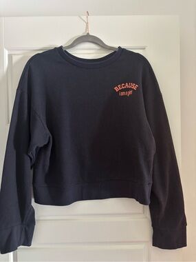 NaNa Navy Cropped Crewneck Sweatshirt with Coral Chest Print